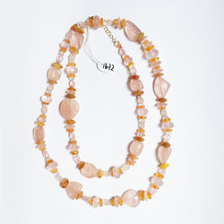 Peacock Necklace with Pink Quartz, Rock Crystal and Carnelian in 18kt Yellow Gold