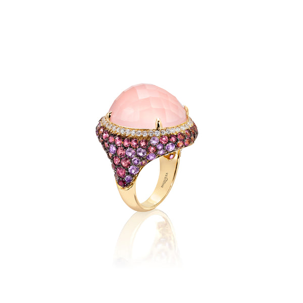 Venice Moretta Pink Quartz Ring with Rubelite and Sapphire