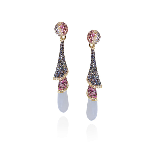 Venice Zanni Chalcedony Drop Earrings with Aquamarine and Pink Sapphire