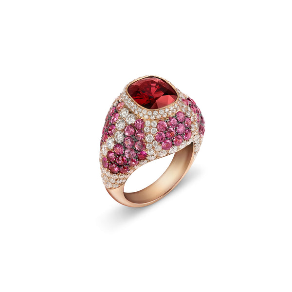 Signature Red Spinel Ring with Sapphires and Diamonds
