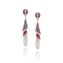 Venice Zanni Pink Quartz Drop Earrings with Ruby and Amethyst