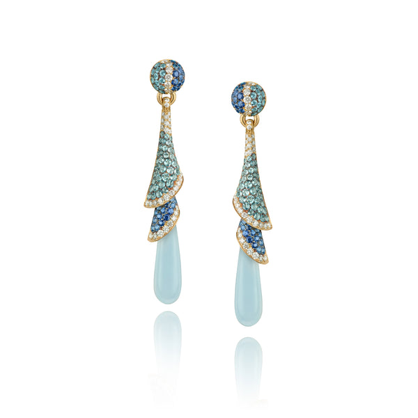 Venice Zanni Chalcedony Drop Earrings with Aquamarine and Blue Sapphire