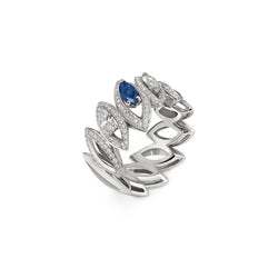 Petali Trilogy Double Diamond and Blue Sapphire Ring