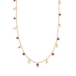 Yellow Gold Leaf Necklace with Ruby