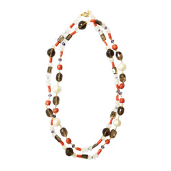 Peacock Necklace with Coral, 18kt Yellow Gold