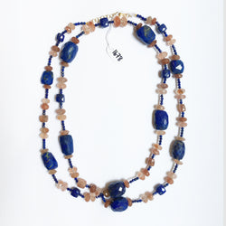 Peacock Necklace with Rutilated Quartz and Lapis Lazuli in 18kt Yellow Gold