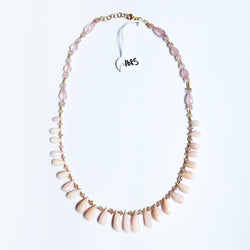 Peacock Necklace with Pink Opal, Pink Sapphire and Pink Quartz in 18kt Yellow Gold