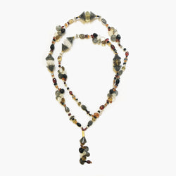Peacock Necklace with Rutilated Quartz, Pink Quartz, Garnet and Labradorite in 18kt Yellow Gold