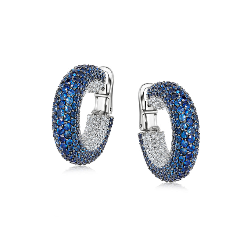 Starlight Large Blue Sapphire and Diamond Hoop Earrings