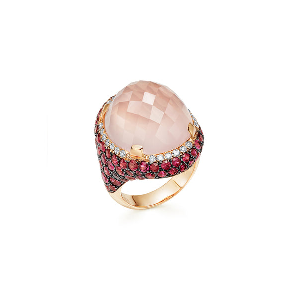 Venice Moretta Pink Quartz Ring with Ruby