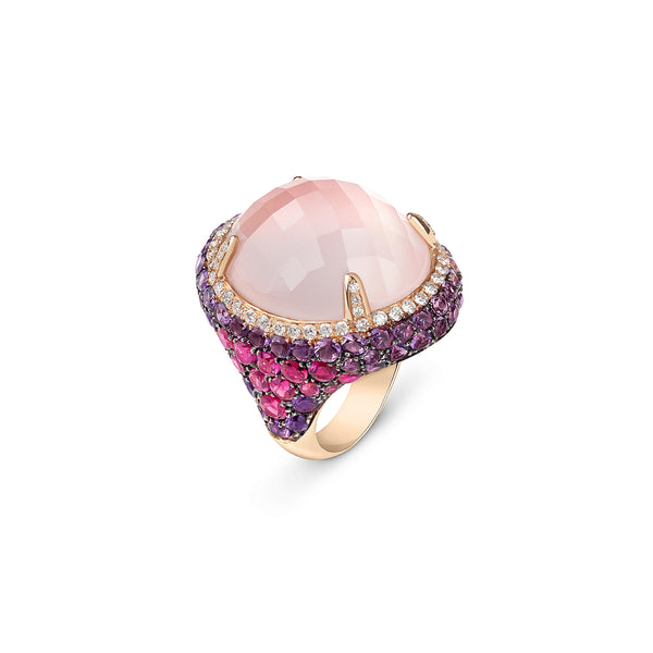 Venice Moretta Pink Quartz Ring with Ruby and Amethyst