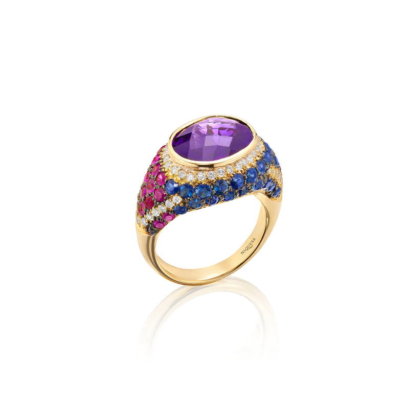 Venice Pulcinella Amethyst Ring with Ruby and Sapphire