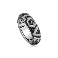 Starlight Seven Row Black and White Diamond White Gold "I LOVE YOU" Ring