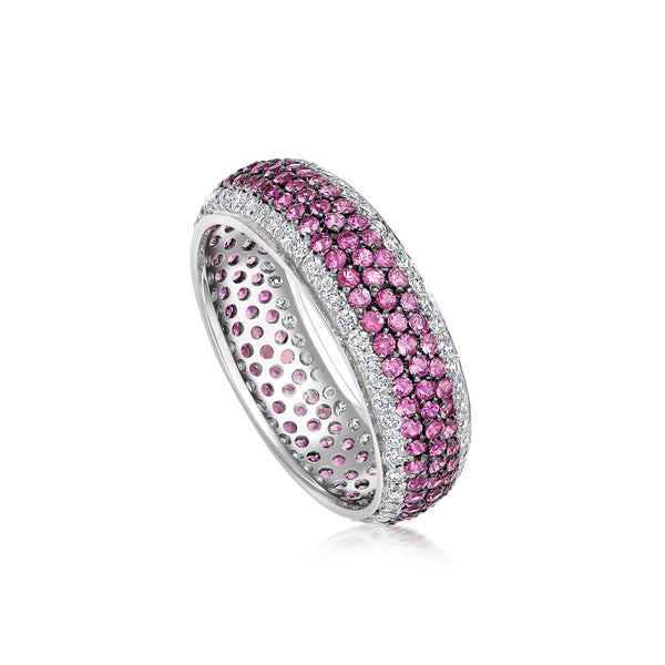 Starlight Five Row Pink Sapphire and White Diamond Stripe Ring