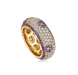 Starlight Seven Row Pink Sapphire and Diamond Yellow Gold Ring