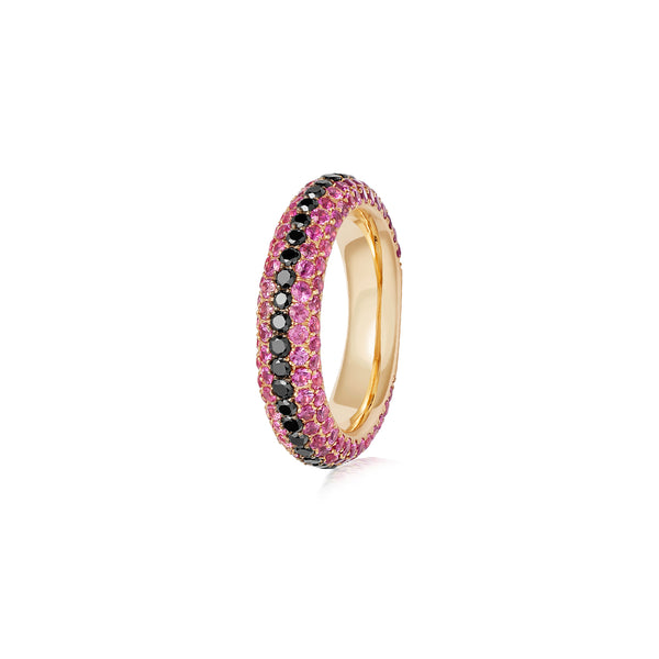 Starlight Five Row Pink Sapphire and Black Diamond Stripe Ring
