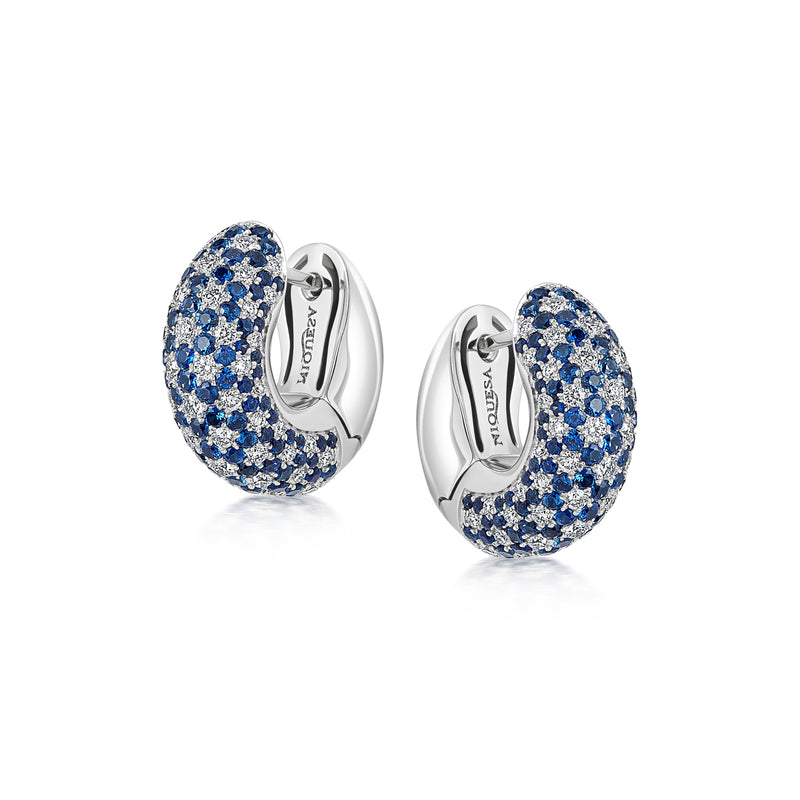 Starlight Small Blue Sapphire and Diamond Galaxy Hoop Earrings