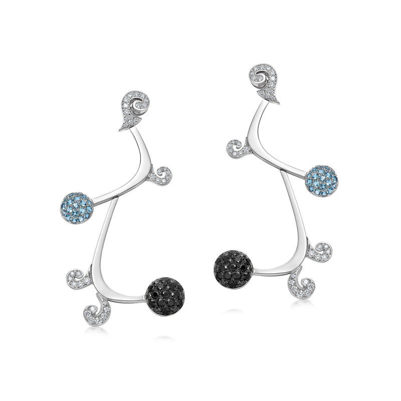 Japanese Sakura Aquamarine and Black Spinel Earrings