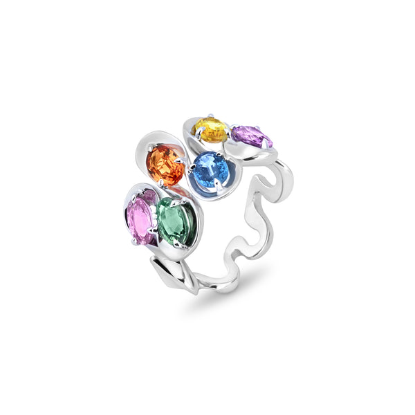 Danza Multicoloured Sapphire White Gold Ring